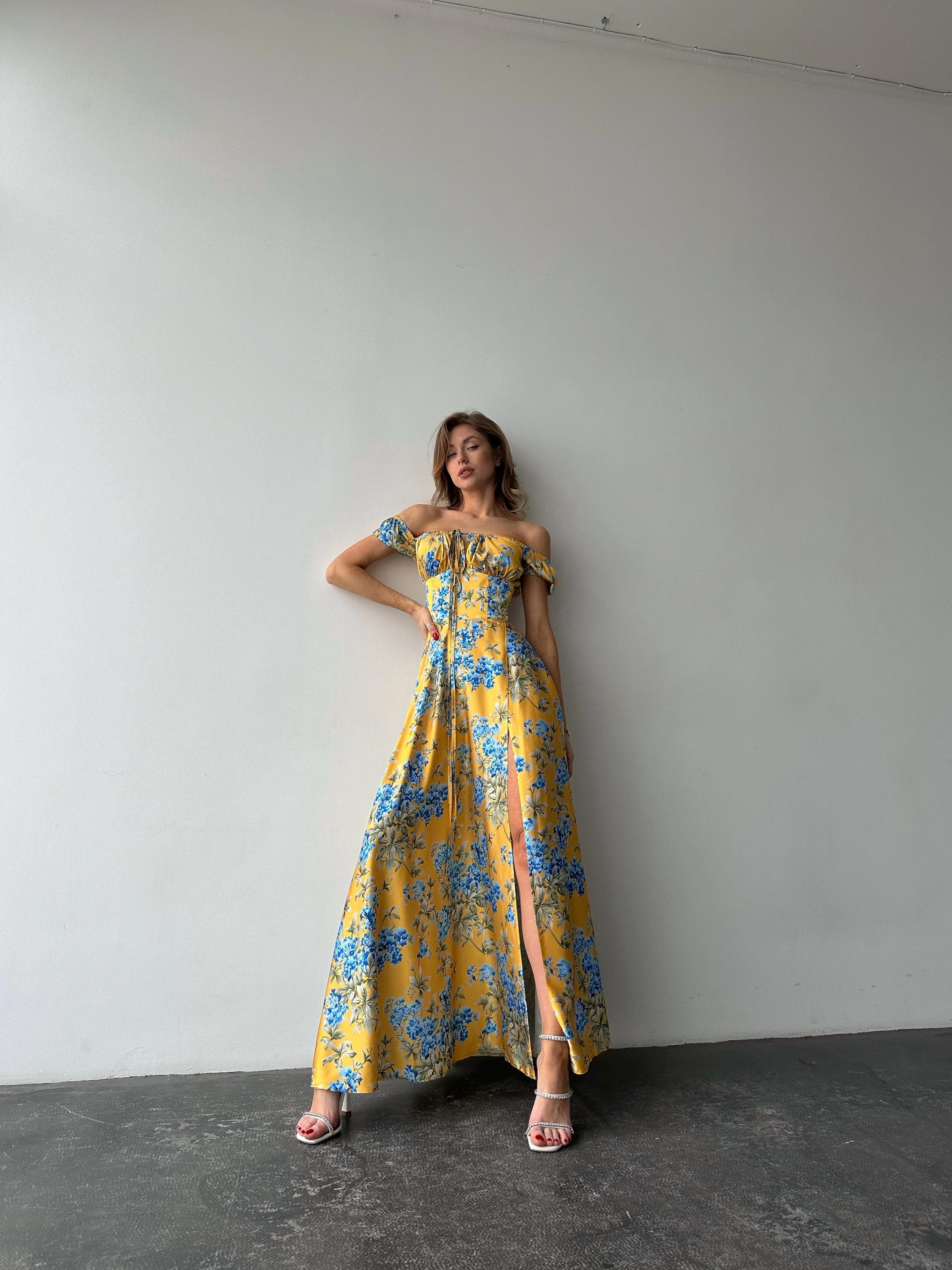 long flare sleeve mini dress Santana Floral Satin Maxi Dress main image 1