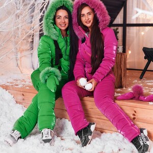 Hot Pink Women Ski Jumpsuit, Winter Snow Suit for Women, Warm Overalls ...