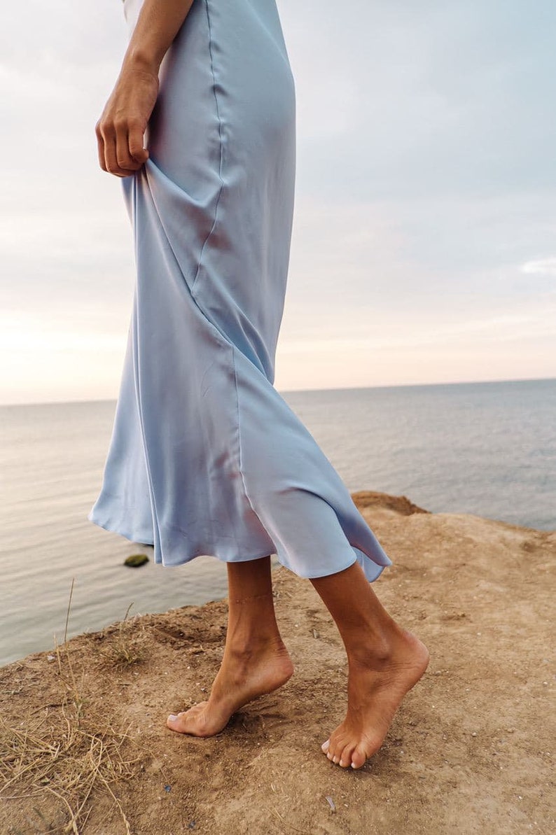 Blue Silk Slip Dress Silk Slip Dress of Midi Length Blue image 6