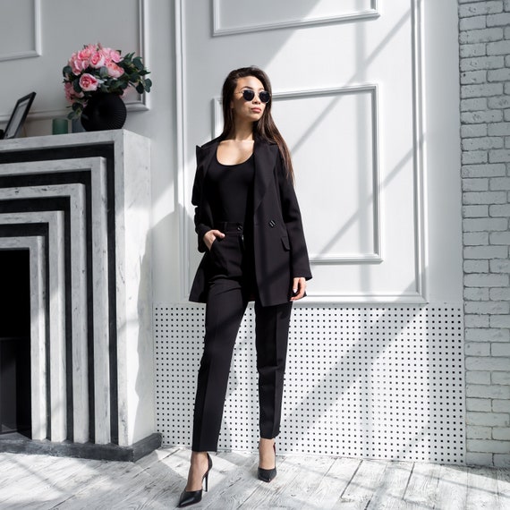 Buy Black Pants and Blazer Suit Set, Black Trouser Suit Set for Women,  Blazer Trouser Suit for Women, Classic Black Pantsuit Womens Online in India  