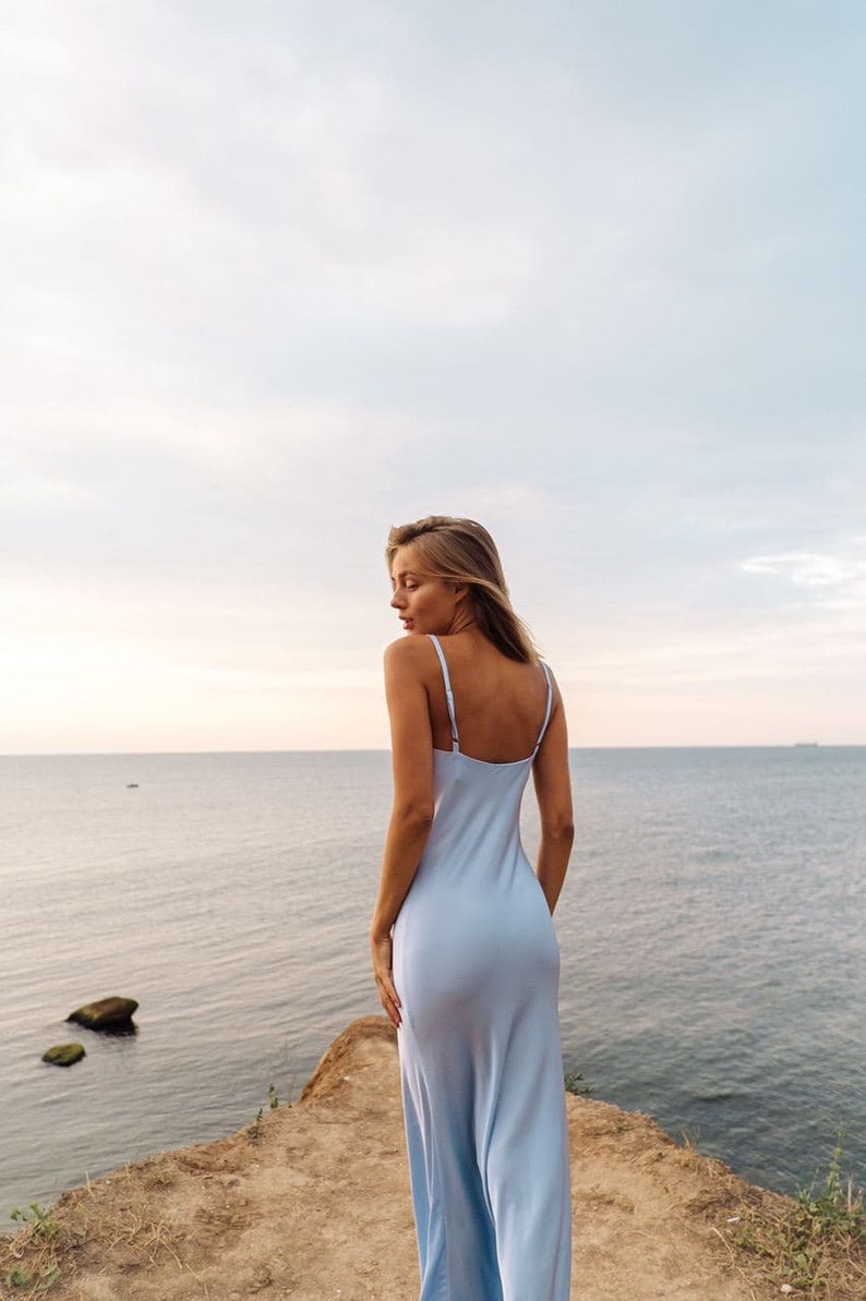 Blue Silk Slip Dress Silk Slip Dress of Midi Length Blue image 7