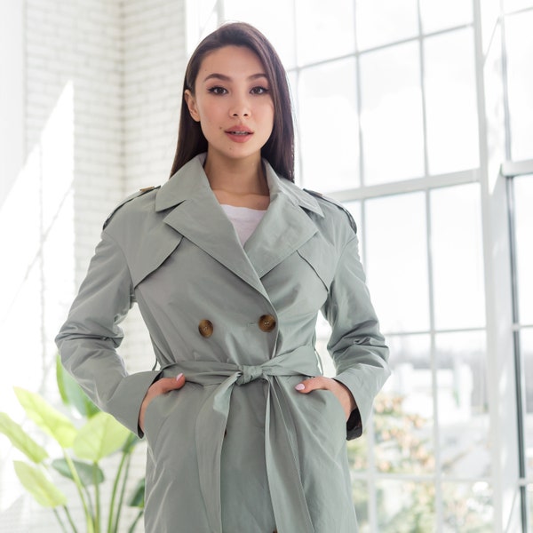Green Trench Coat Etsy