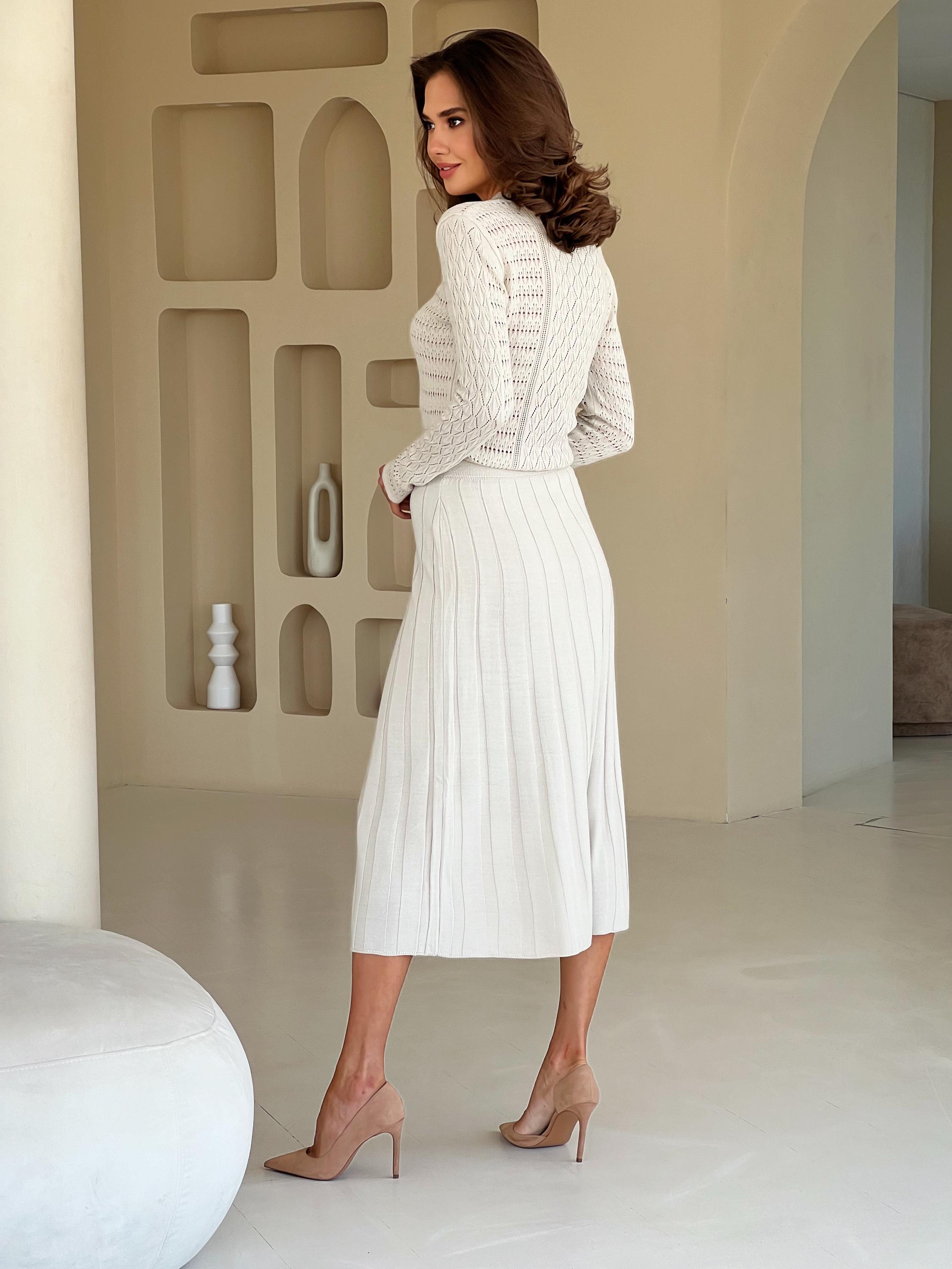 Beige Knit Midi Semi Sheer Long Sleeve Sweater Dress for Women