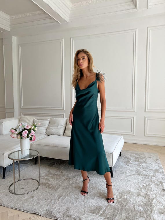 emerald green long slip dress Emerald Slip Dress, Emerald Maxi Slip Dress, Maxi Slip Dress, Maxi Slip, Slip  Dress, Backless Dresses, Silk Dress, Open Back Silk Dress