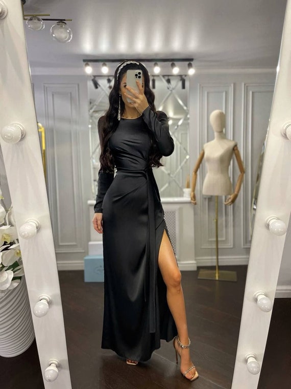 silky black dress