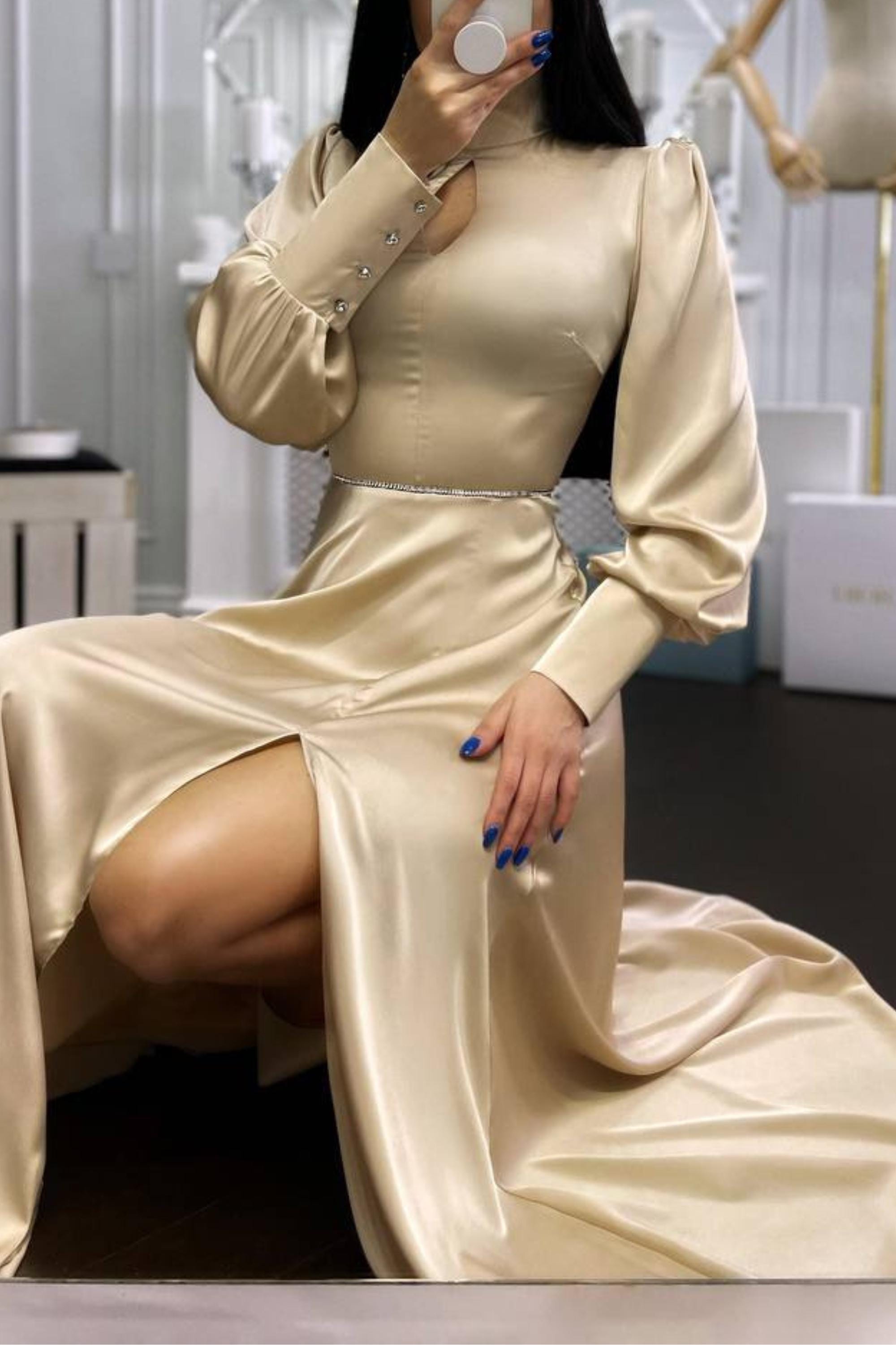 dark beige bishop sleeve dress Ivory Silk Blend Maxi Long Sleeves, Prom and Wedding Guest Look Beaded Lace Size:One size fits most SML (2-12) glitter maxi dress black or formal event