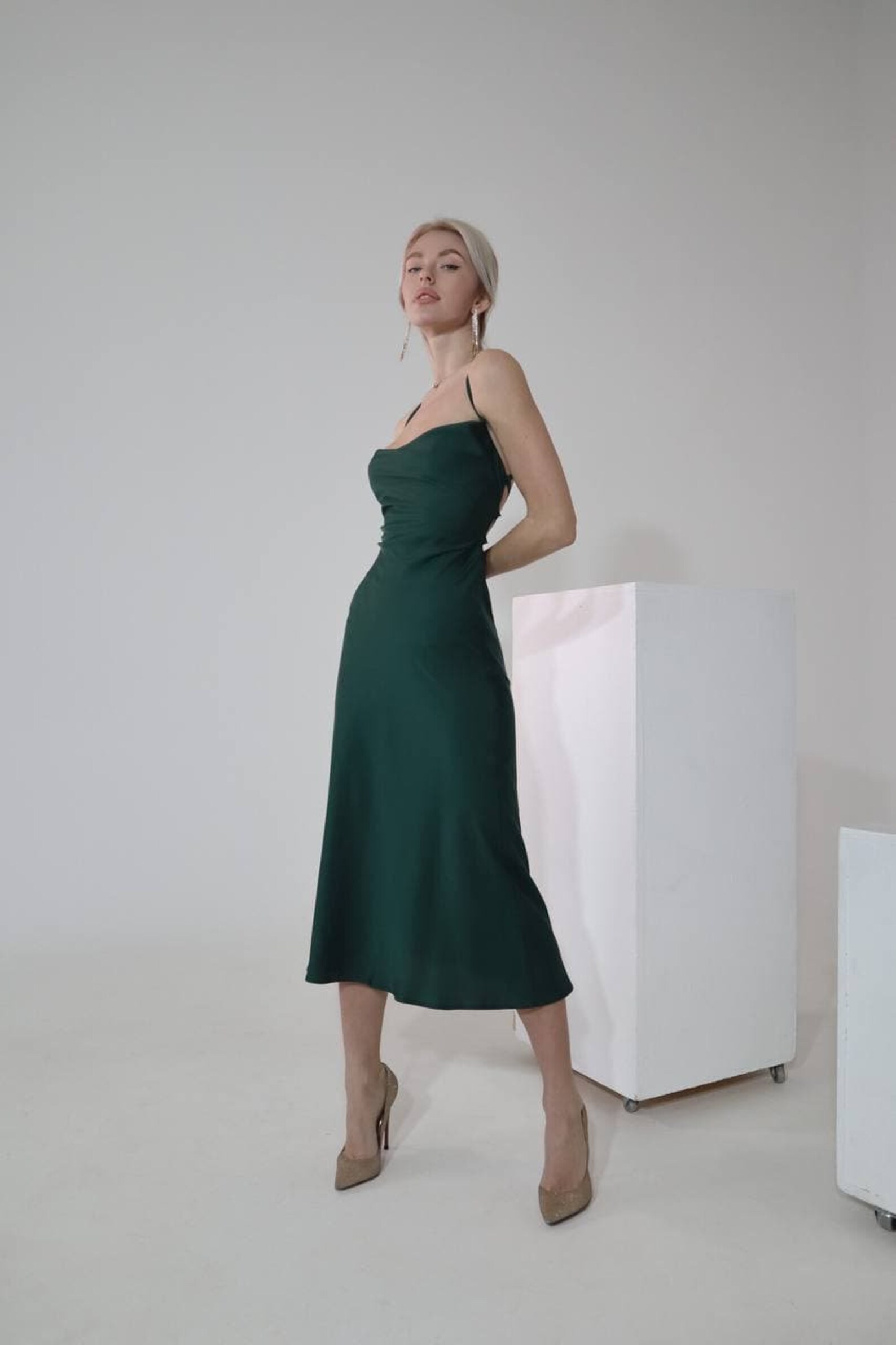 Emerald Green Silk Slip Dress with Cowl Neck for Special Etsy