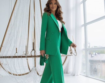 Green Blazer Trouser Suit for Women Bright Green Pantsuit for - Etsy UK