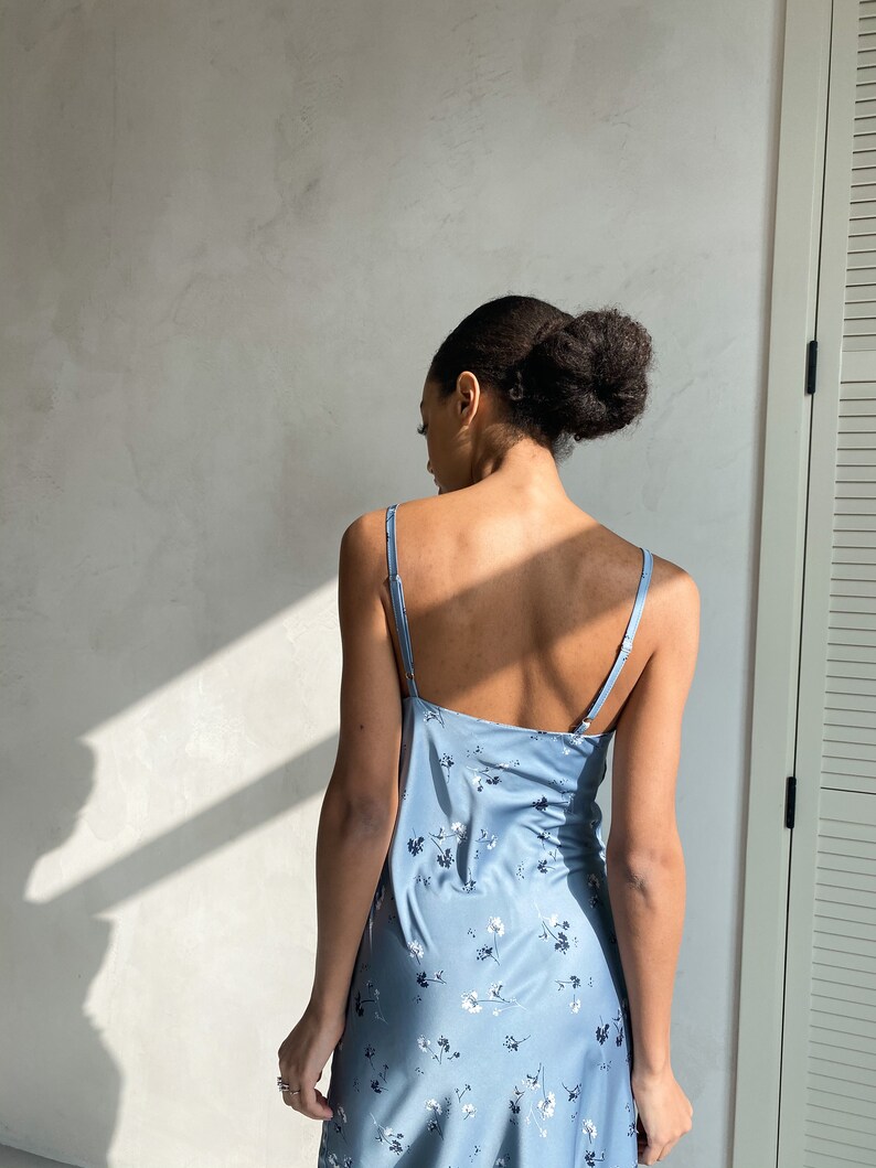 Light Blue Silk Slip Dress Silk Slip Floral Dress of Midi Etsy