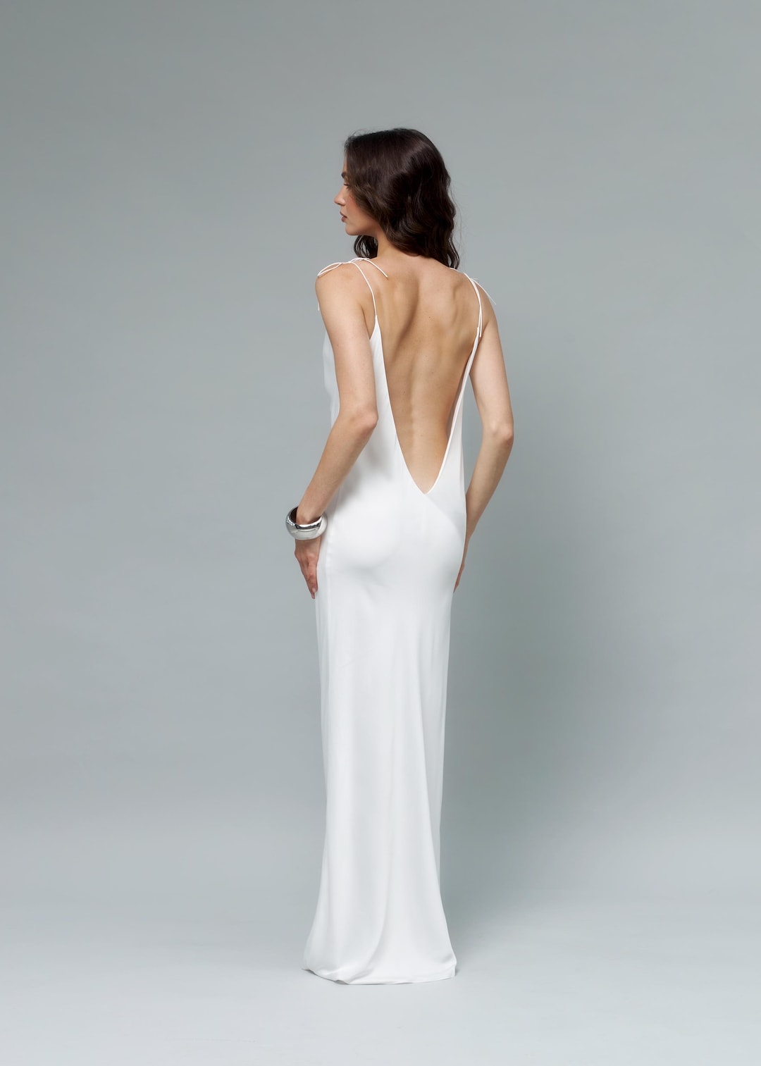 Open Back Crepe Slip Dress - Off White