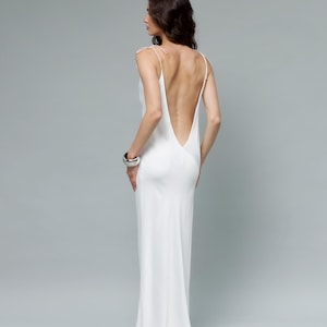 White Silk Slip Dress with Open Back Full Length Bias Cut Bridal Gown with Spaghetti Straps, Elegant Elopement Wedding or Evening Dress