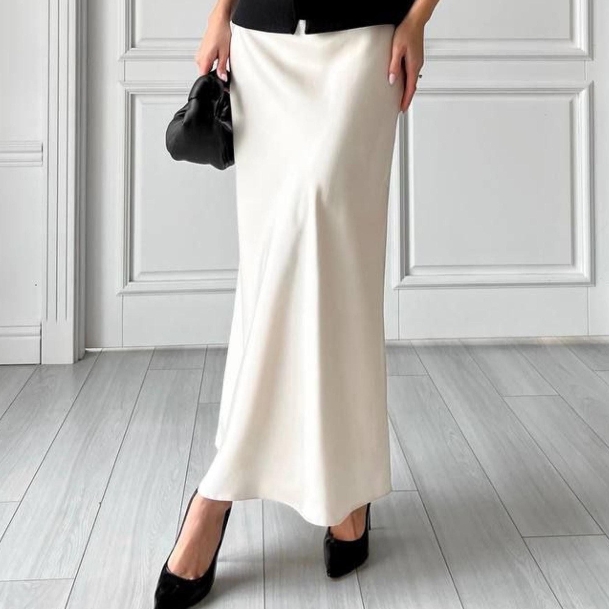 Maxi Beige Satin Skirt - Etsy