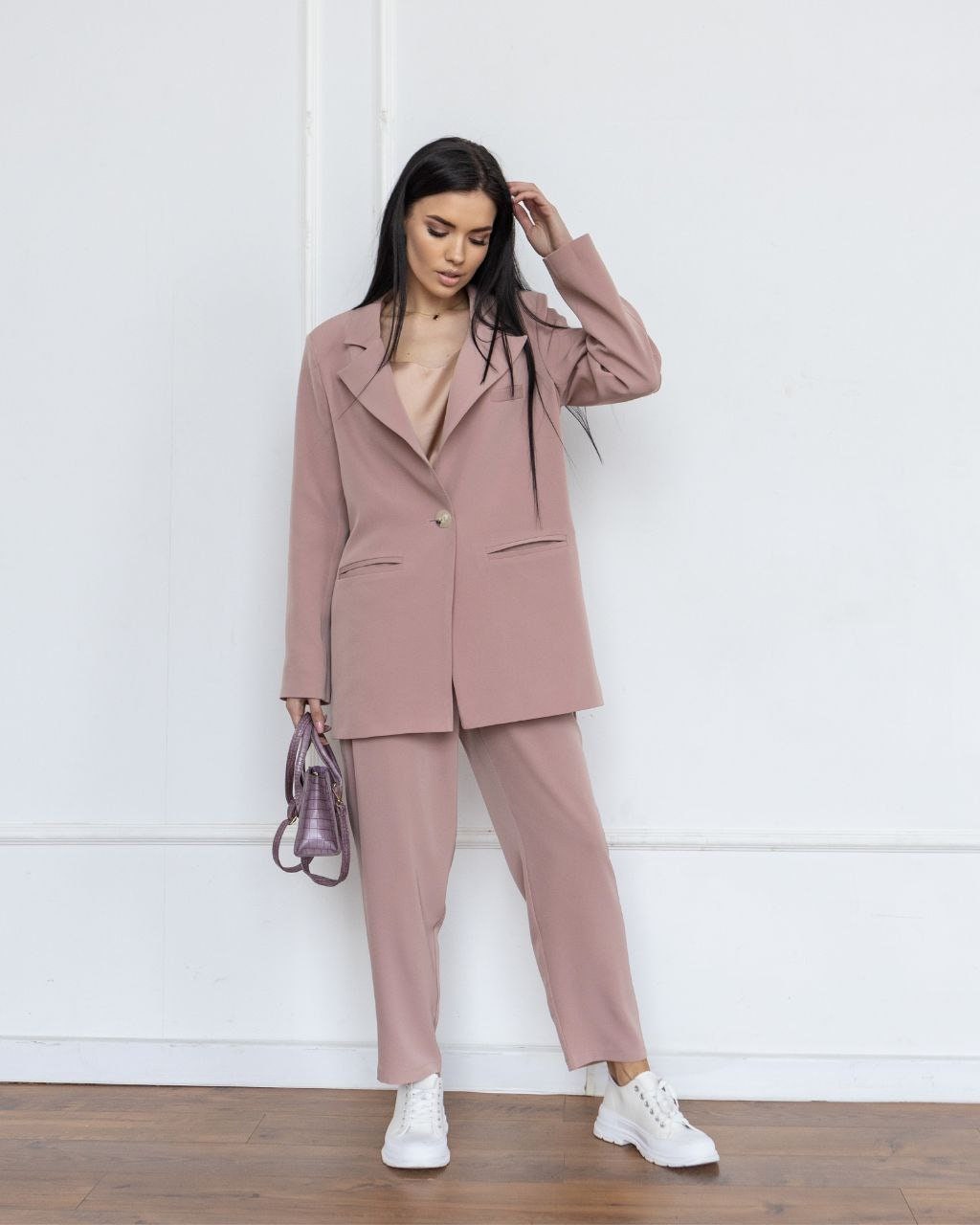 Light Pink Blazer Trouser Suit Set for Women, Pink Pantsuit With Oversized  Blazer and Wide Leg Pants, Light Pink Women's Business Suit 