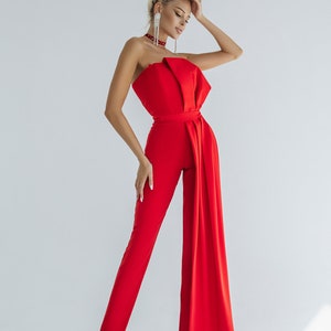 Mono rojo para mujer Boda nupcial Dama de honor Graduación Cena de ensayo  Corsé Top Pantalones anchos Cullotes Palazzo Beige Rosa Blanco Verde -   México