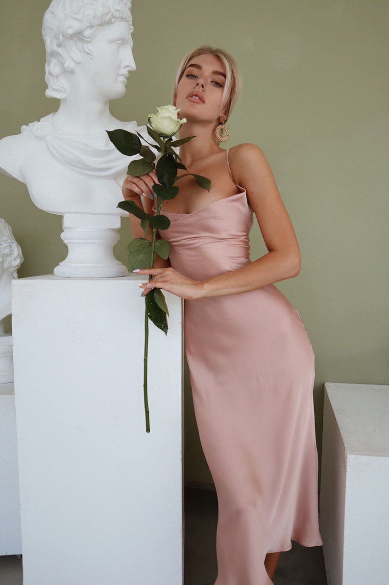 Dusty Pink Silk Slip Dress with Cowl Neck for Special image 2