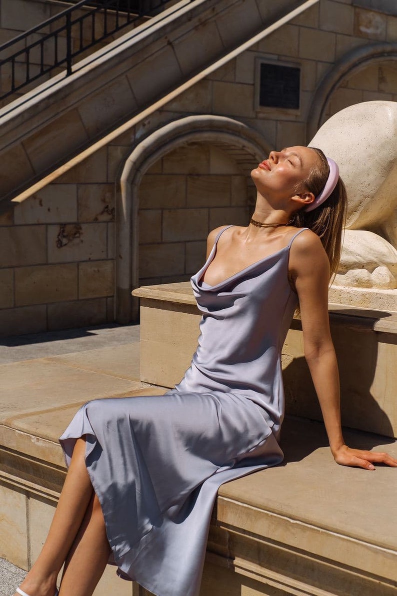 Cowl Neck Silk Elegant Dress Silk Slip Women\u2019s Dress Satin Silk White Silk Slip Dress Silk Dress for Special Occasions and Celebrations