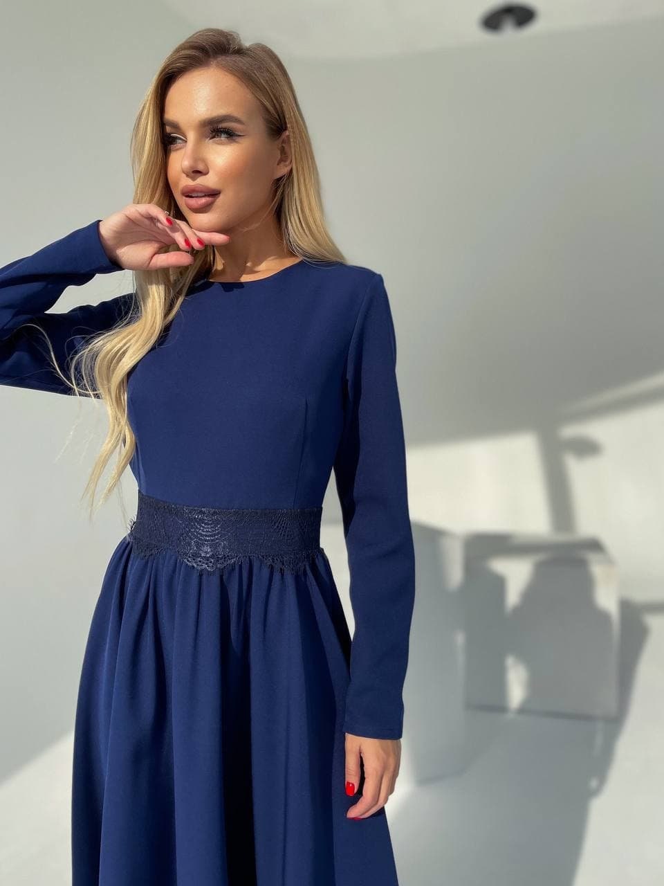 Navy Blue Midi Modest Dress for Women Blue Fit and Flare Midi Dress With Circle Skirt Long Sleeve Modest Midi Dress Etsy Canada