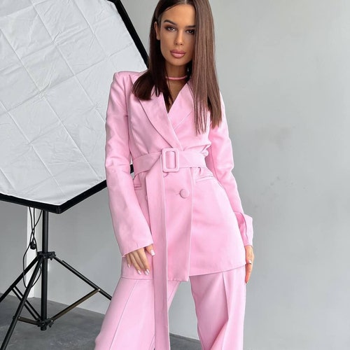 Hot Pink Blazer Trouser Suit Set for Women Pink Pantsuit With - Etsy