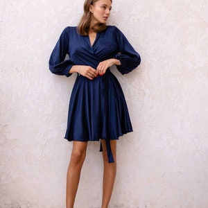 Navy Blue Silk Wrap Mini Dress Special Occasion Silk Dress - Etsy