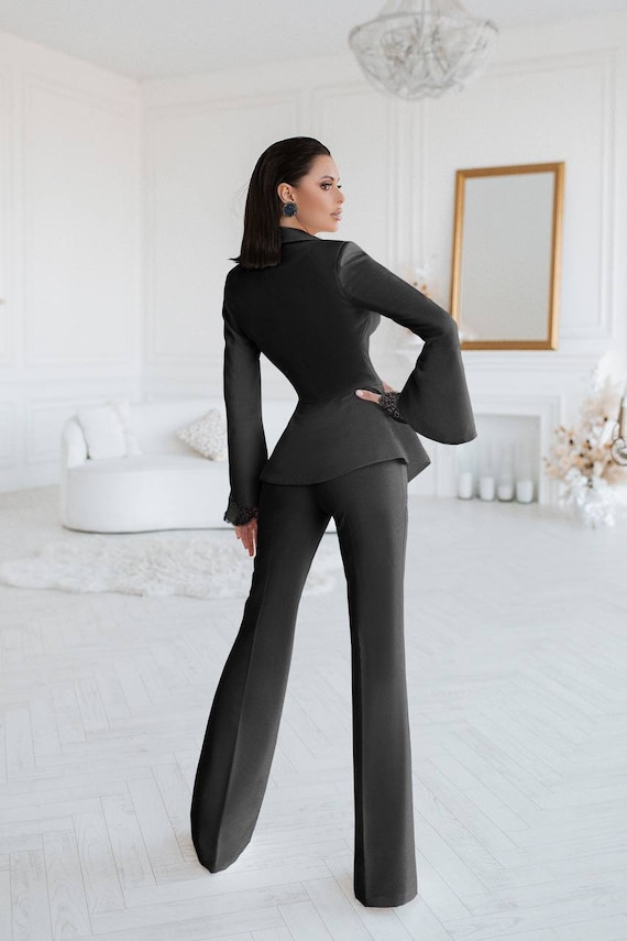 Black Pantsuit For Women, Black Formal Pants Suit Set For, 59% OFF