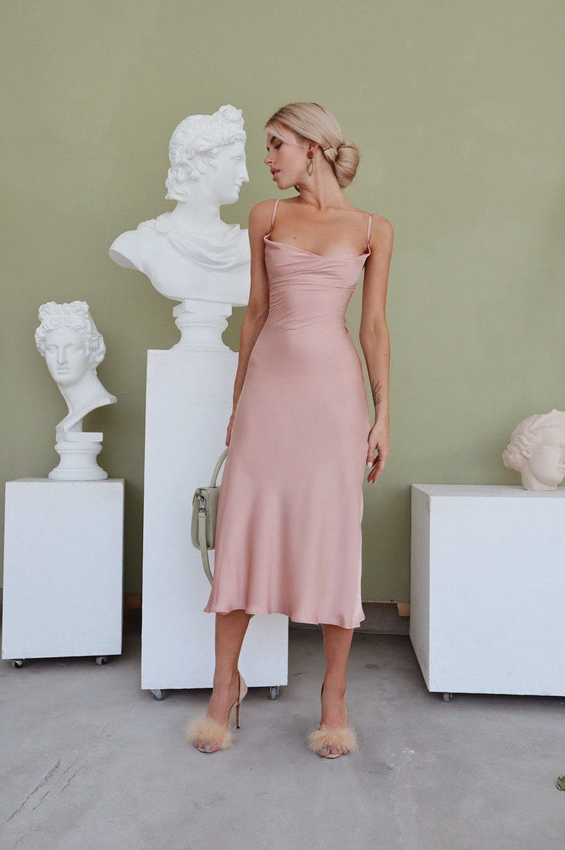Dusty Pink Silk Slip Dress With Cowl Neck for Special Etsy