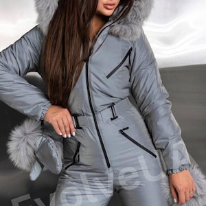 Light reflective Women Ski Jumpsuit, Winter Snow Suit for Women, Warm Overalls Womens, Snowboarding suit women, Ski One-piece for Women