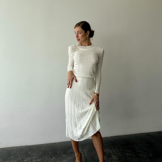open lace back dress Long Sleeve V Neck Breast Wrap Medium and Long Knitted Pleated Dress B –  silkmaison main image 0