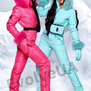 Hot Pink Women Ski Jumpsuit, Winter Snow Suit for Women, Warm Overalls Womens, Snowboarding suit women, Ski One-piece for Women, Snowsuit