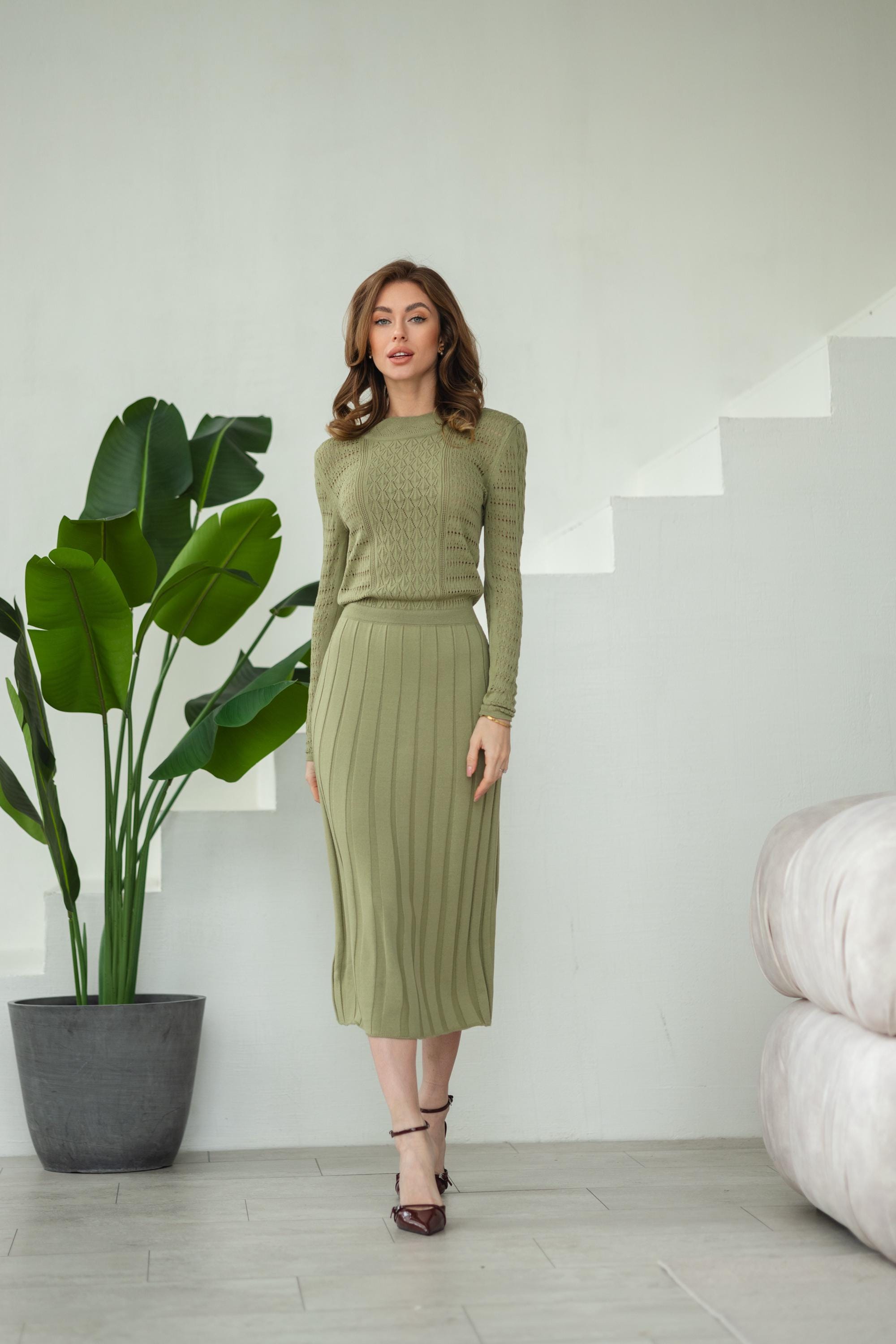 green knit dress with sleeves Luxie Lace Knit Mini Dress / Pastel Green | MESHKI main image 0