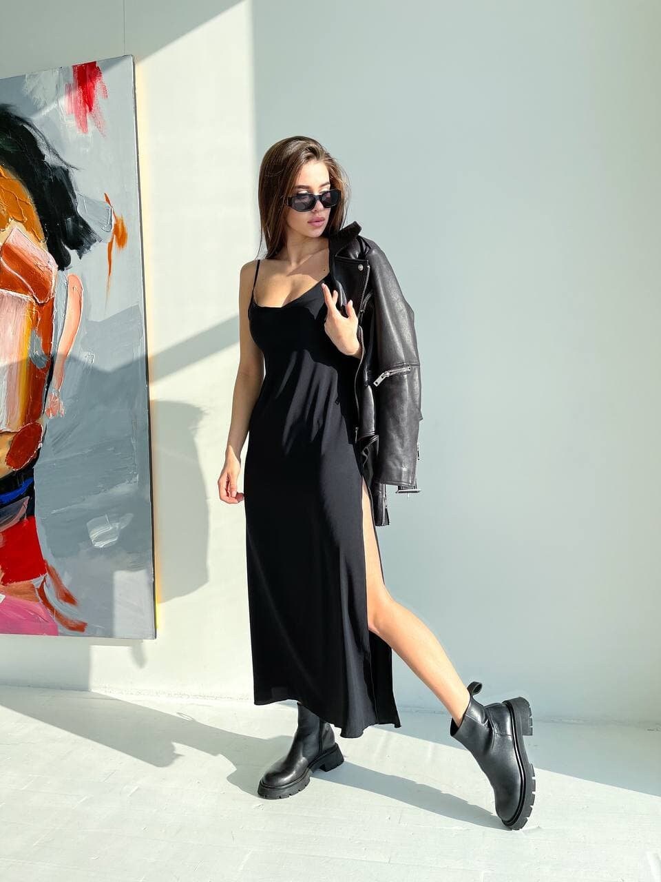 Black Silk Slip Dress With Side Slits Silk Slip With Slits Etsy