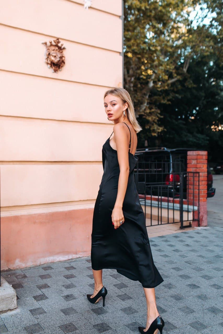 Black Silk Slip Dress with Deep-V neck for Special Moments and Every Day