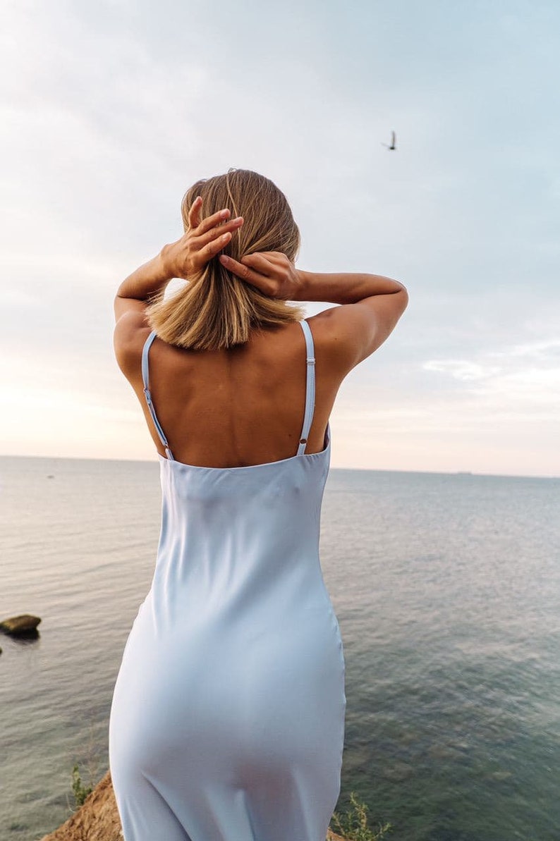 Blue Silk Slip Dress Silk Slip Dress of Midi Length Blue image 4