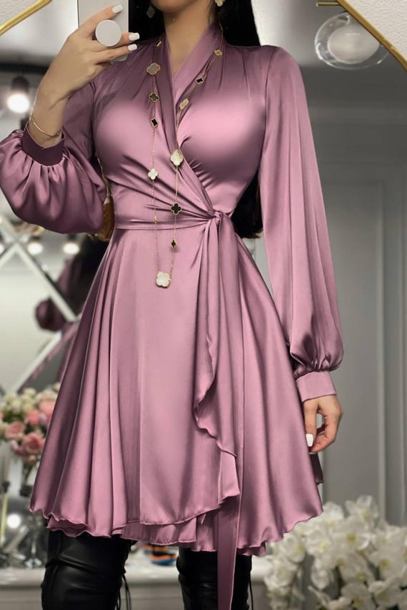 strapless open back dress Hearts On Fire Halterneck Wrap Front Mini Dress Plum Selfie Leslie