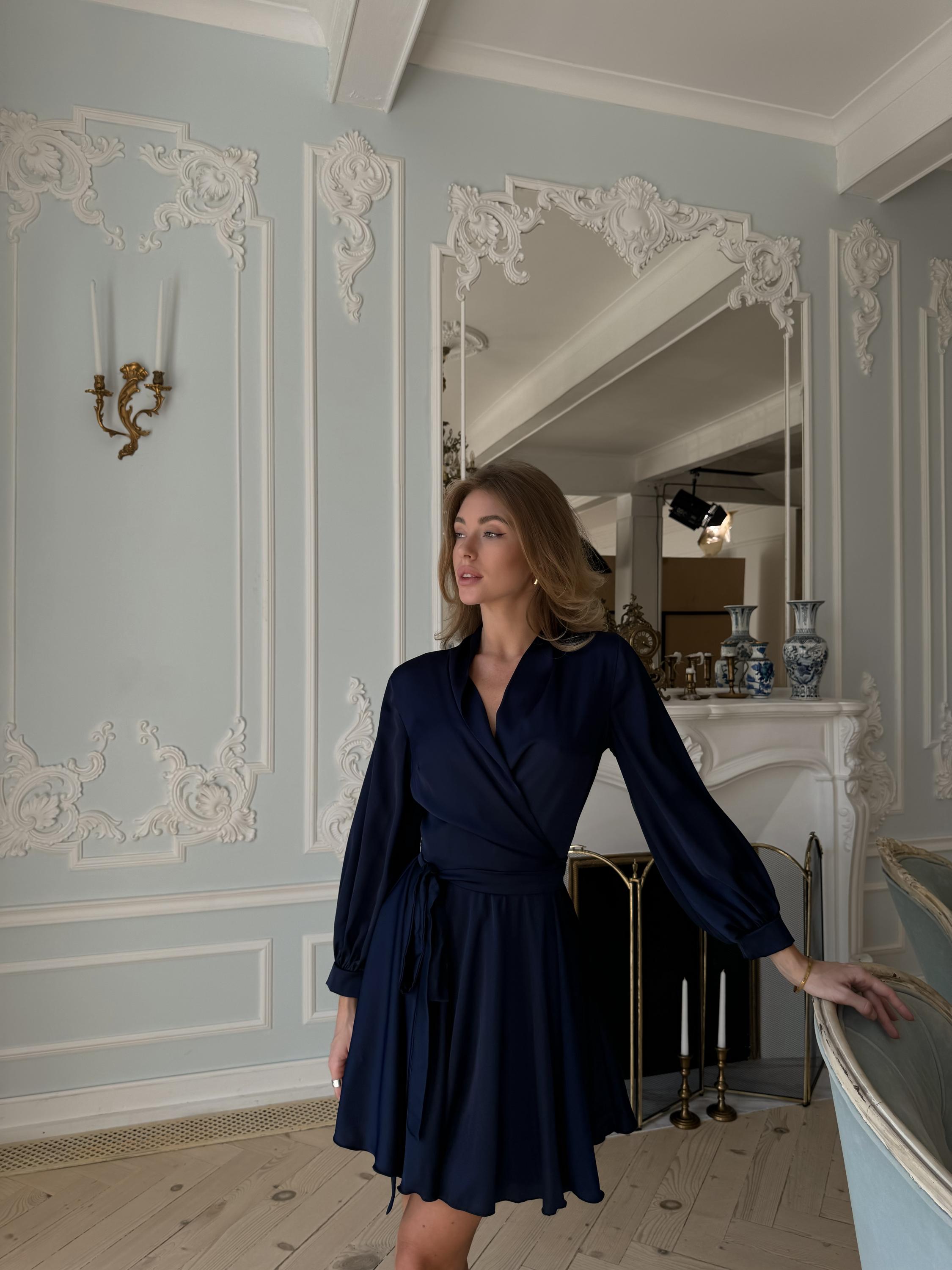 navy blue satin wrap dress My Whole Heart Dark Navy Blue Long Sleeve Wrap Dress
