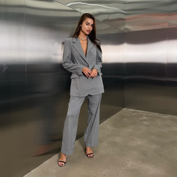 Wedding Grey Ladies Trouser Suit BABARONI Elegant Chiffon Mother Of The Bride Dress Pant Suit With Wedding Grey Ladies Trouser Suit BABARONI Elegant Chiffon Mother Of The Bride Dress Pant Suit With