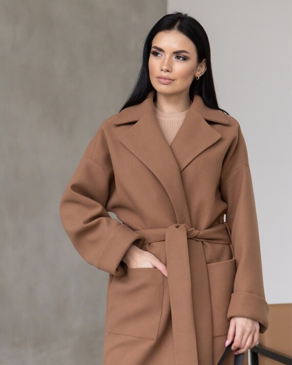 Camel wrap shop coat womens