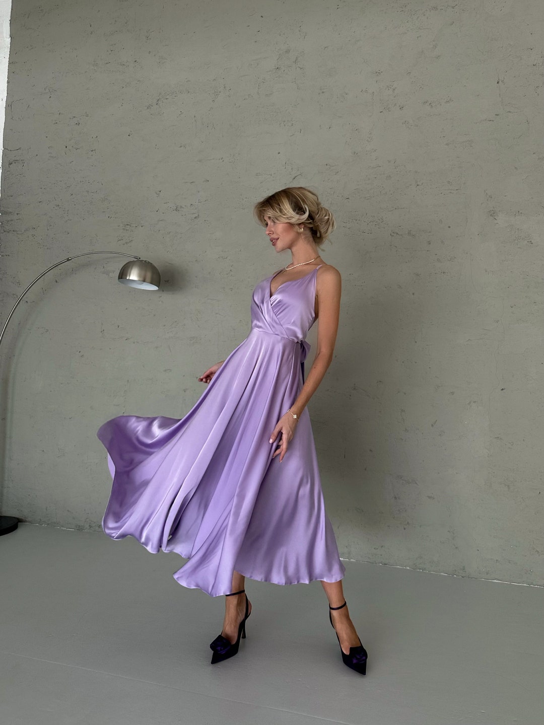knee length dresses for ladies The Evette Lavender Midi Dress - All Dresses main image 1