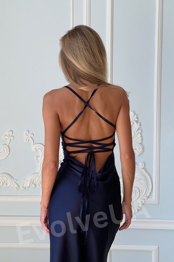 Navy cowl neck slip dress hot sale