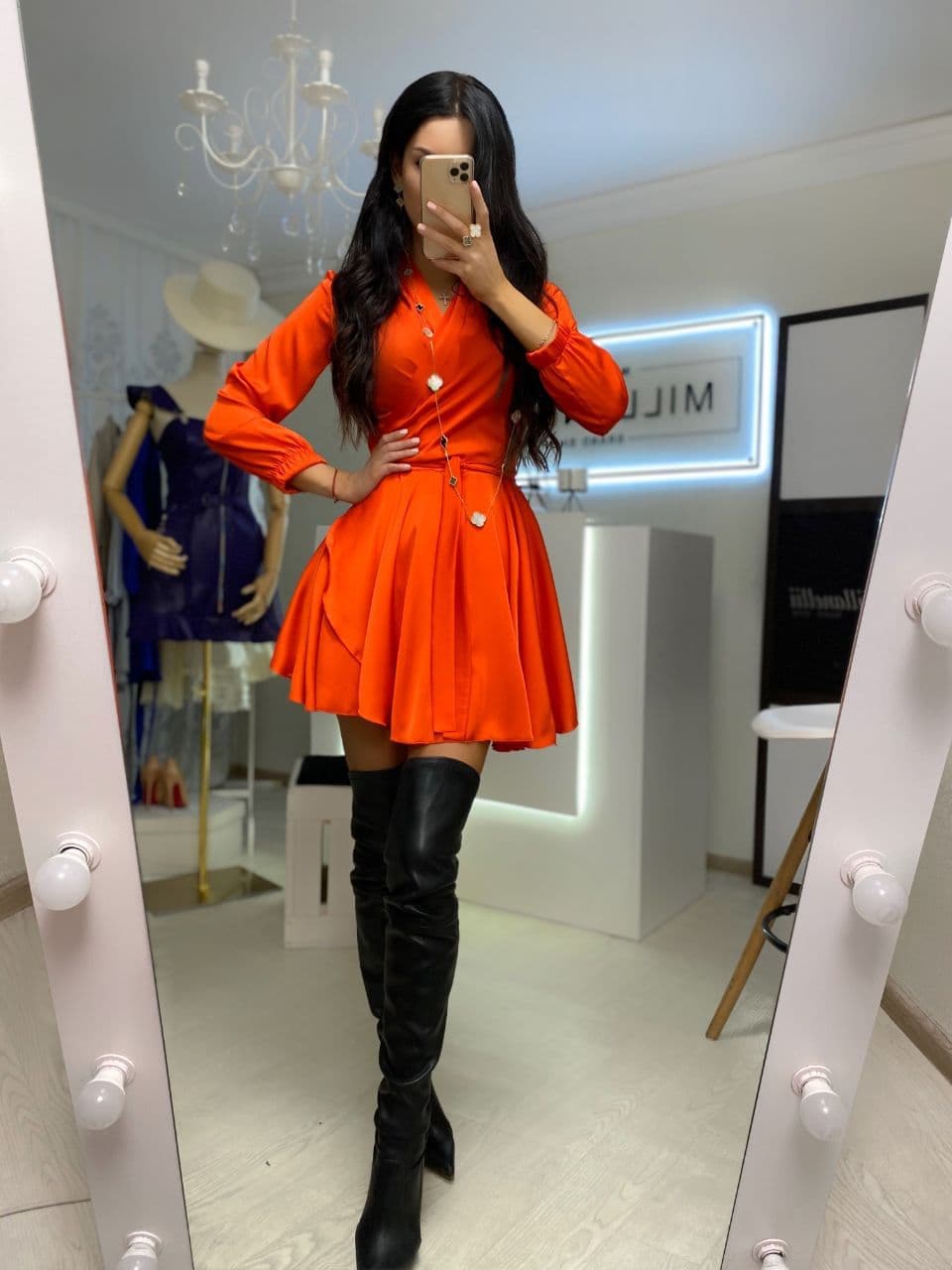 Orange Silk Dress With Long Sleeves Silk Wrap Mini Dress Etsy