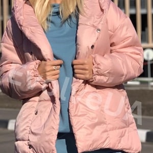 Dusty pink Puffer Jacket, Warm Coat Puffer Jacket for Women, Short Coat for Women and Girls, Hooded puffer Jacket Women