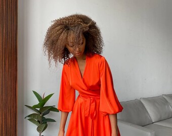 neon orange silk dress ASYMMETRICAL TANK DRESS