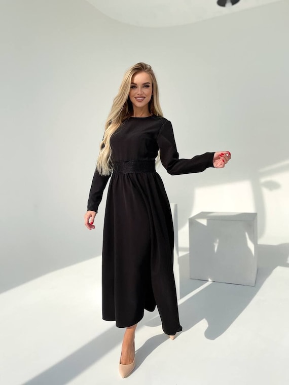 slim fit dress slacks Black Sweetheart Fit & Flare Dress | Sizes 0-34 main image 0
