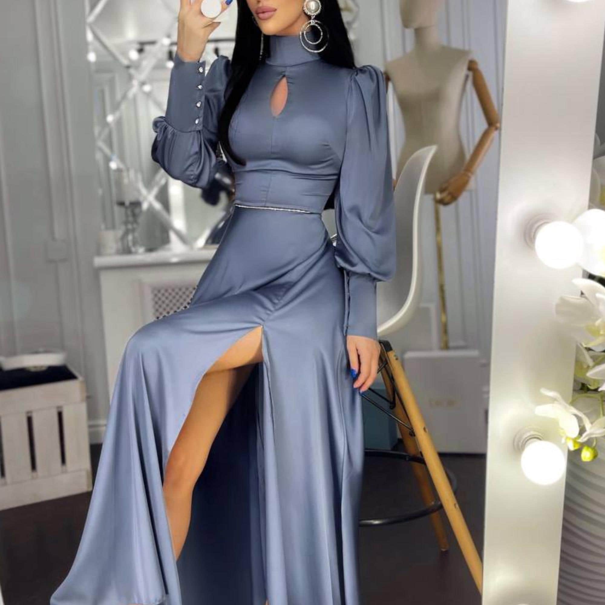 Silver Long Sleeve Prom Dress - Etsy