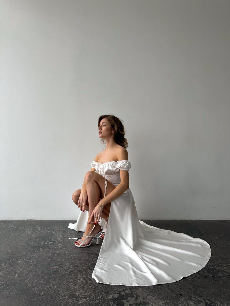 white silk dress short sleeve Ivory Short Sleeve Asymmetric Satin Dress shopaleena