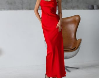 Red Satin Maxi Slip Dress, Rhinestone Spaghetti Strap - Etsy Red Satin Maxi Slip Dress, Rhinestone Spaghetti Strap - Etsy