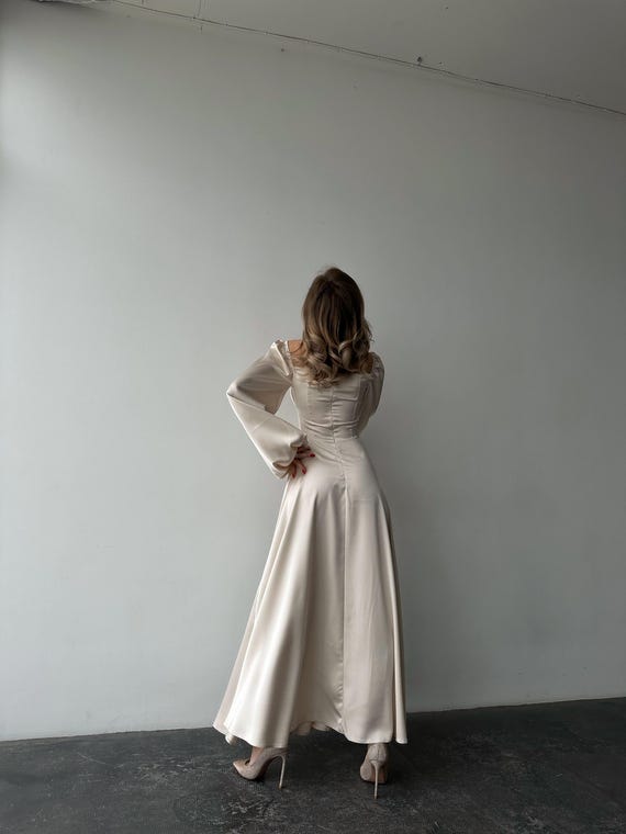 beige modest maxi dress Timeless Elegance Beige Lace Maxi Dress – MayarFashion main image 1