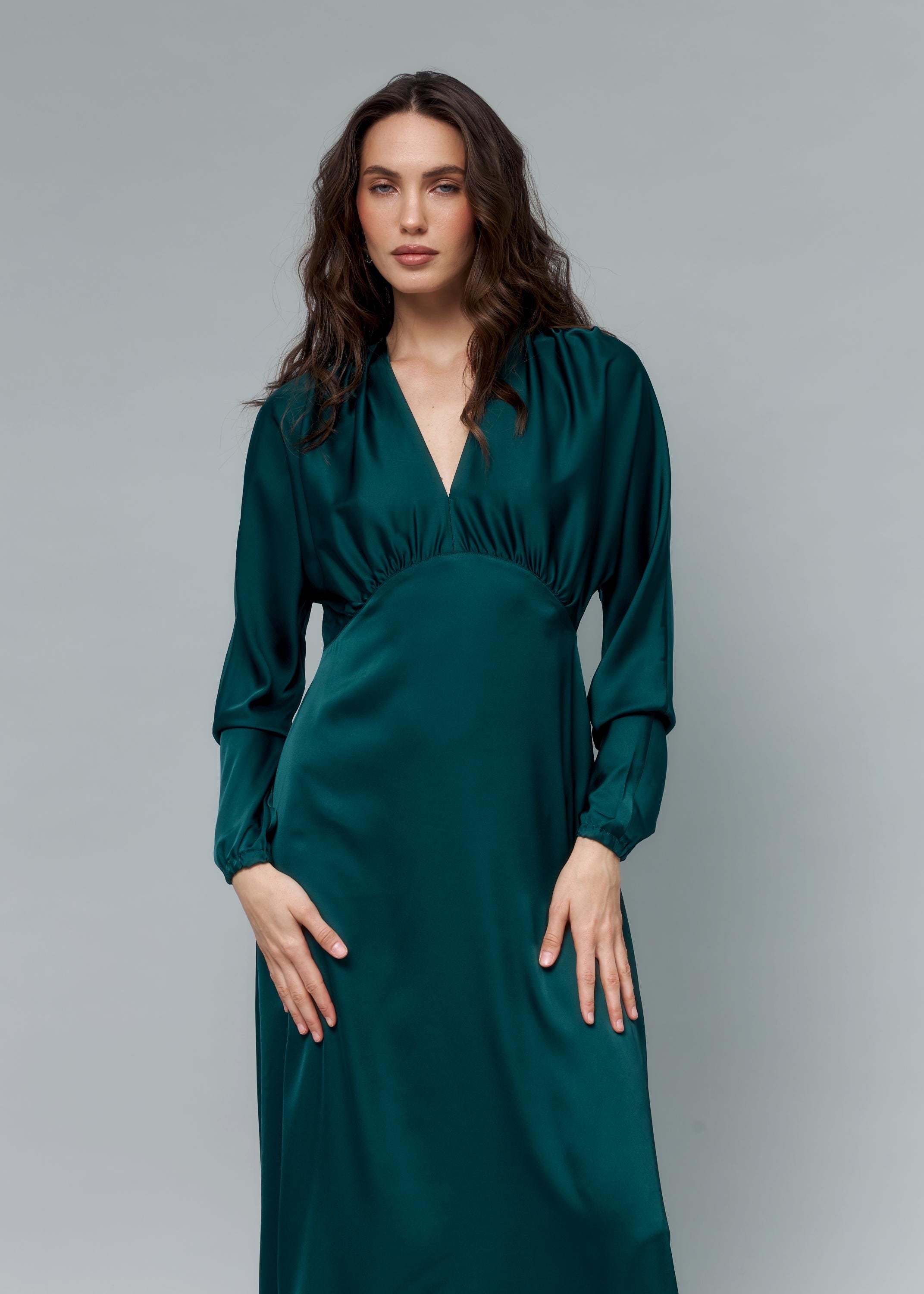 green emerald velvet dress Green Satin Midi Dress | Satin Cami Midi Dress main image 1