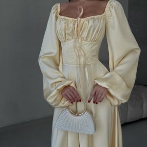 flowy cream dress with sleeves Bloom Puff Sleeve Dress