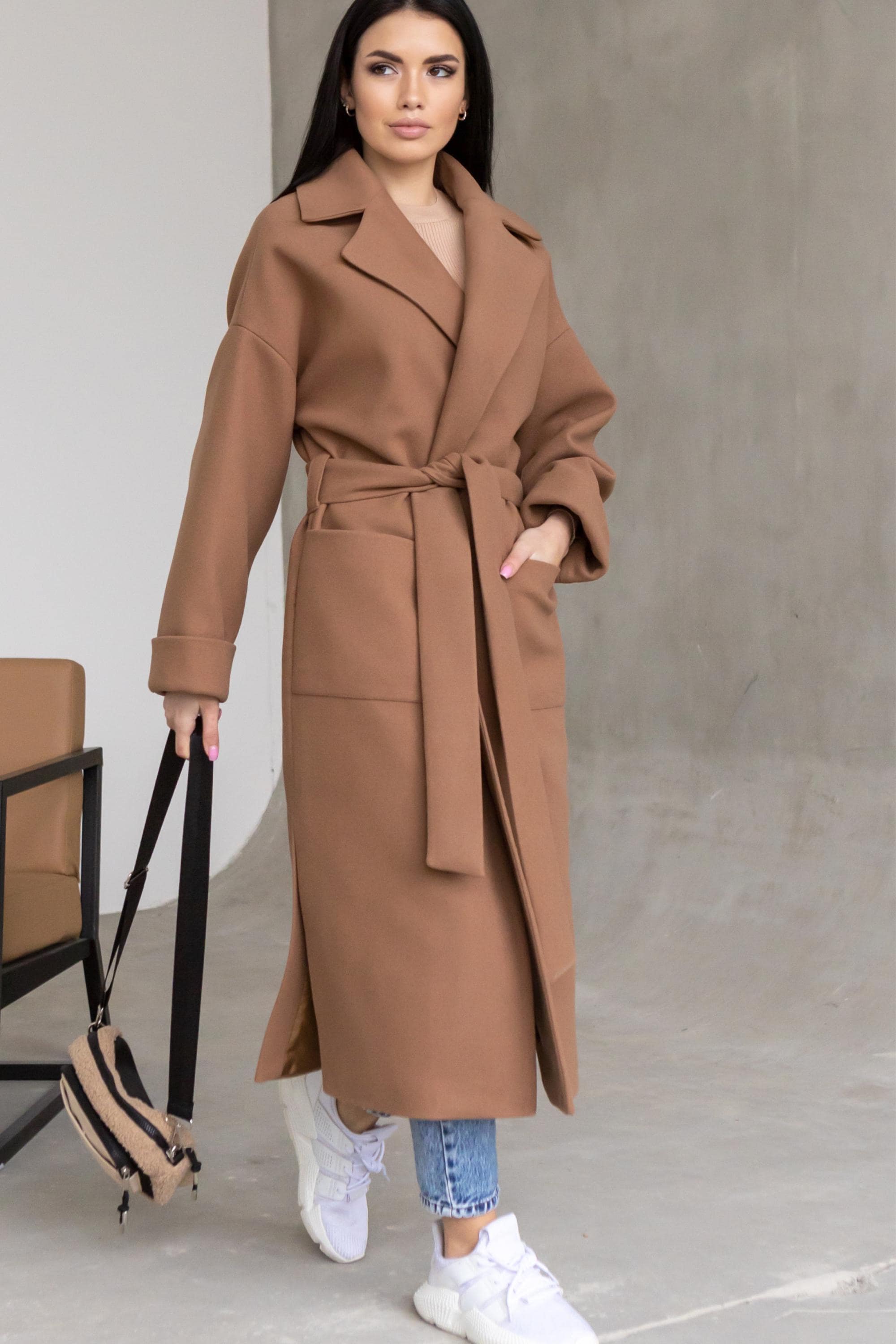 Camel Wool Wrap Coat With Tie Belt and Large Collar - Etsy