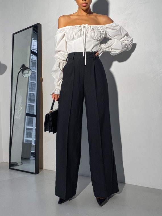 Black Palazzo Pants for Women, Black High Waist Pants, Black Wide Leg Pants  for Women, Office Pants Women, Elegant and Classy Pants Women -  Canada